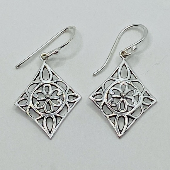 925 Marsala Sterling Silver Earrings Drops Dangles 2g Thailand Geometric - Picture 10 of 11